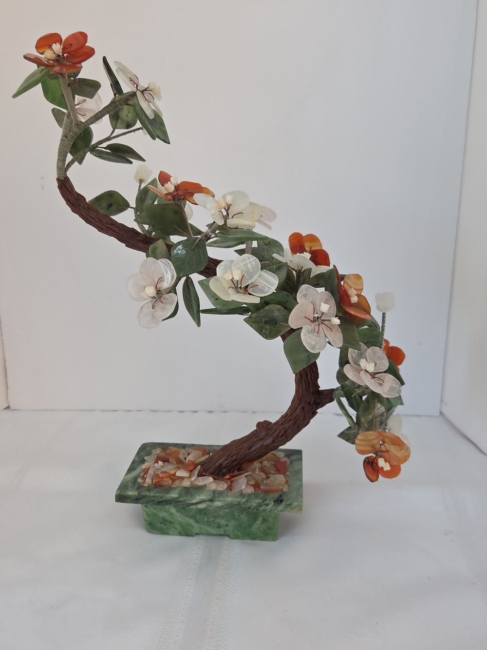 VTG Chinese Carved Gemstones Bonsai Tree 13.5"